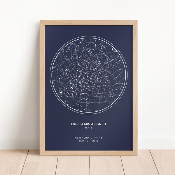 Custom Night Sky Print, Framed Star Map By Date, Anniversary Gifts For Parents, Personalised Star Constellation Map For The Couple