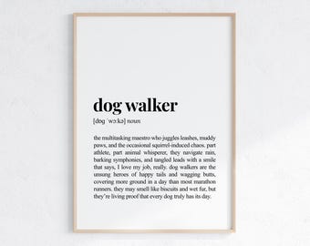 Dog Walker grappige definitie print, brutale hond Walker cadeau, sarcastische woordenboek poster, nieuwe baan cadeau, afdrukbare digitale download