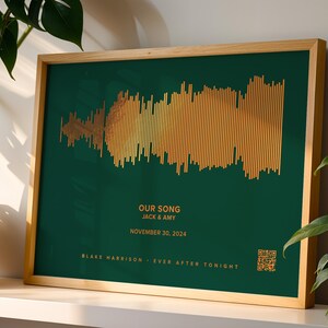 Soundwave Art With QR Code Personalised With Your Song, Custom Soundwave Picture, Copper Foil Print For 7th Year Anniversary, Metallic Art