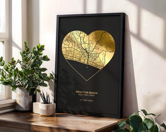 Foil Heart Map Print, Where We Met Map, Where It All Began Personalised Art, Anniversary Gifts For Parents,  Gift For Map Lover