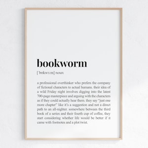 Bücherwurm Definition Druck, lustiges Geschenk für Buchliebhaber, sarkastisches Wörterbuch Poster, witziges Buchliebhaber Geschenk, druckbare Wandkunst, digitaler Download