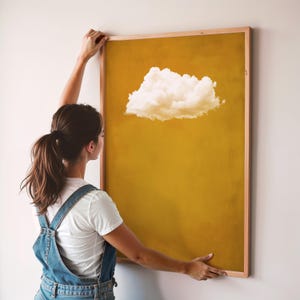 Mustard Yellow Cloud Wall Art, Minimalist Vintage Yellow Wall Art, Abstract Art Print, Maximalist Cloud Artwork, Framed or Unframed Poster
