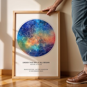 Impression carte des étoiles personnalisée, cadeau d'anniversaire de notre rencontre, impression ciel nocturne, affiche carte des étoiles, cadeau de mariage, impression constellation, cadeau personnalisé
