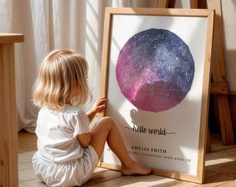 Personalised Baby Star Map Print, Custom Newborn Gift, Night Sky Keepsake, Gift For New Parents, Baby Shower Favours, Printable Nursery Art