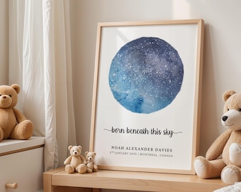 Personalised Baby Star Map Print, Custom Newborn Gift, Night Sky Keepsake, Gift For New Parents, Baby Shower Favour, Printable Nursery Decor
