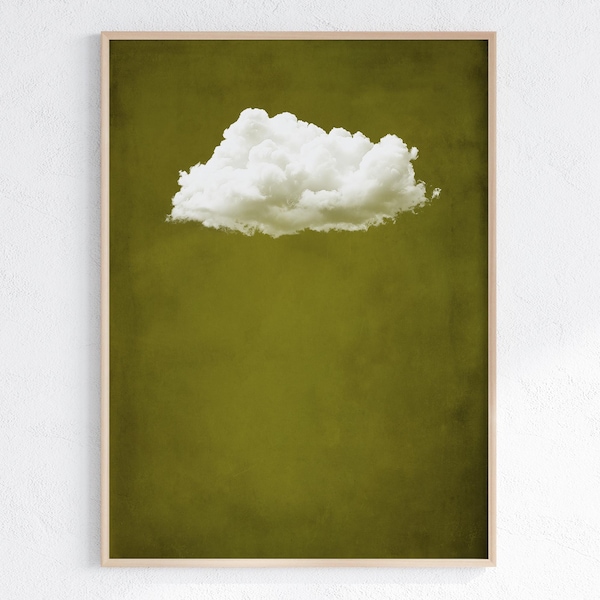Old Moss Green Cloud Wall Art, Minimalist Olive Green Wall Art, Abstract Art Print, Vintage Cloud Artwork, Printable Digital Download