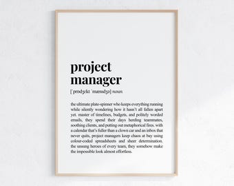 Projectmanager grappige definitie print, cadeau collega, sarcastische woordenboek poster, cadeau nieuwe baan, kantoorinrichting, afdrukbare digitale download