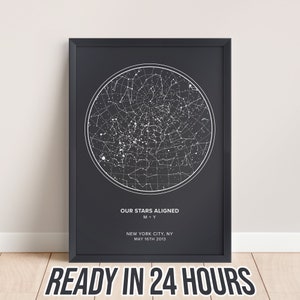 Mapa de estrellas digital por fecha, impresión personalizada del cielo nocturno, impresión personalizada de constelaciones, idea de regalo de boda o aniversario, gráfico de estrellas preciso