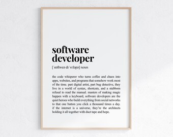 Software Developer Funny Definition Print, Software Developer Gift, Sarcastic Dictionary Poster, New Job Gift, Printable Digital Download