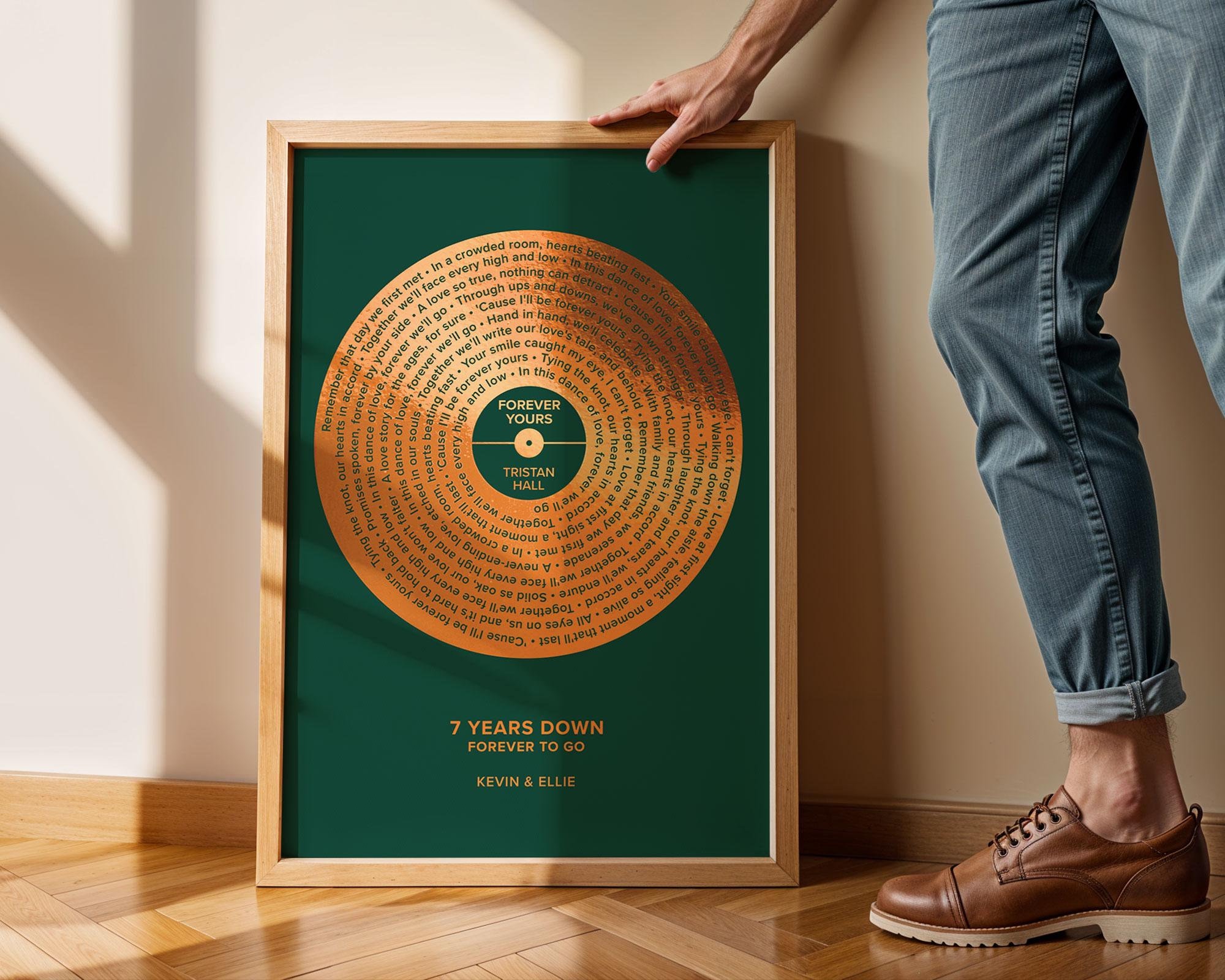 7th Anniversary Gift, Custom Copper Foil Song Lyrics Print, Personalised Song Lyrics Gift, 7 Year Anniversary Gift, Copper Anniversary Gifts