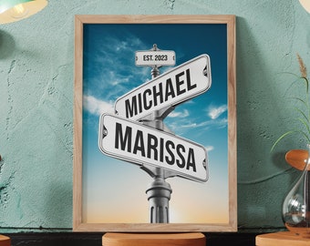 Personalized Street Sign With Names, Unique Wedding Gift For Couple, Anniversary Gift For Husband, Engagement Gifts For Best Friend