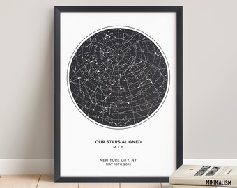 Custom Star Map Print - Star Map By Date, Time And Location - Personalised Night Sky Poster - Framed Constellation Chart - Star Map Gift