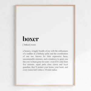 Boxer Dog Funny Definition Print, Cheeky Gift For Dog Parent, Dog Lover Art, Humorous Dictionary Poster, Printable Digital Download