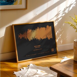 Soundwave Art With QR Code Personalised With Your Song, Custom Soundwave Picture, Copper Foil Print For 7th Year Anniversary, Metallic Art