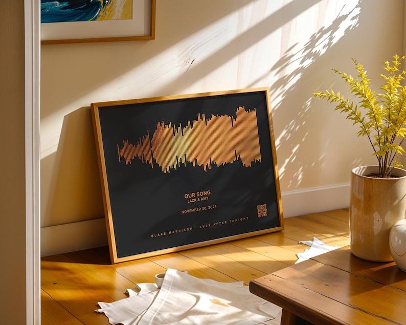 Soundwave Art With QR Code Personalised With Your Song, Custom Soundwave Picture, Copper Foil Print For 7th Year Anniversary, Metallic Art