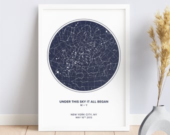 Star Map By Date And Time, Custom Anniversary Gift For Parents, Engagement Gift Map, Framed Night Sky Print, Unique Wedding Gift For Couple