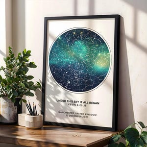 Impresión de mapa estelar personalizada, regalo de aniversario de la noche en que nos conocimos, impresión del cielo nocturno, póster de mapa estelar, regalo de boda, impresión de constelación, regalo personalizado