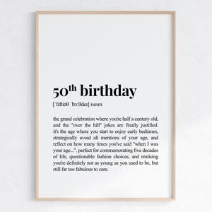 50th Birthday Definition Print, Sarcastic Dictionary Poster, Funny 50th Birthday Gift For Best Friend, Printable Digital Download