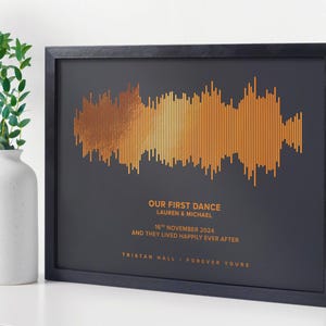 Soundwave Art With QR Code Personalised With Your Song, Custom Soundwave Picture, Copper Foil Print For 7th Year Anniversary, Metallic Art