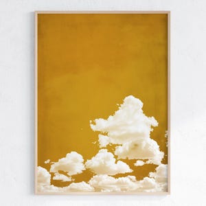 Mustard Yellow Cloud Wall Art, Minimalist Vintage Yellow Wall Art, Abstract Art Print, Maximalist Cloud Artwork, Printable Digital Download