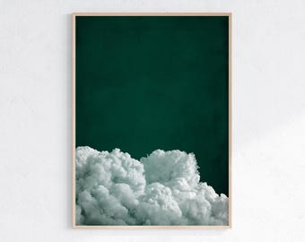 Smaragdgrüne Wolke Digitaldruck, großes druckbares Kunstwerk, minimalistische dunkelgrüne Wandkunst, abstrakter Kunstdruck, flauschige Wolke Kunstdruck