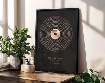 Custom Vinyl Record Foil Print, Framed Song Lyrics Print, Our First Dance Lyrics, Personalised Wedding Anniversary Gift For Parents
