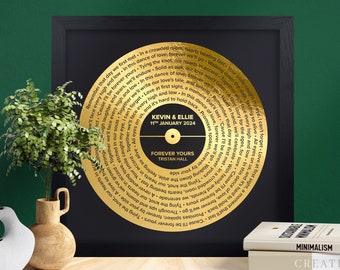 Custom Vinyl Record Foil Print, Framed Song Lyrics Print, Our First Dance Lyrics, Personalised Wedding Anniversary Gift For Parents