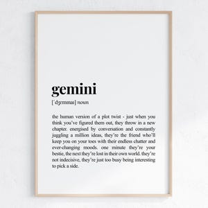 Znak zodiaku Bliźnięta Zabawna definicja wydruku, astrologia ścienna, zabawny prezent urodzinowy, plakat słownika sarkastycznego, do wydrukowania w wersji cyfrowej