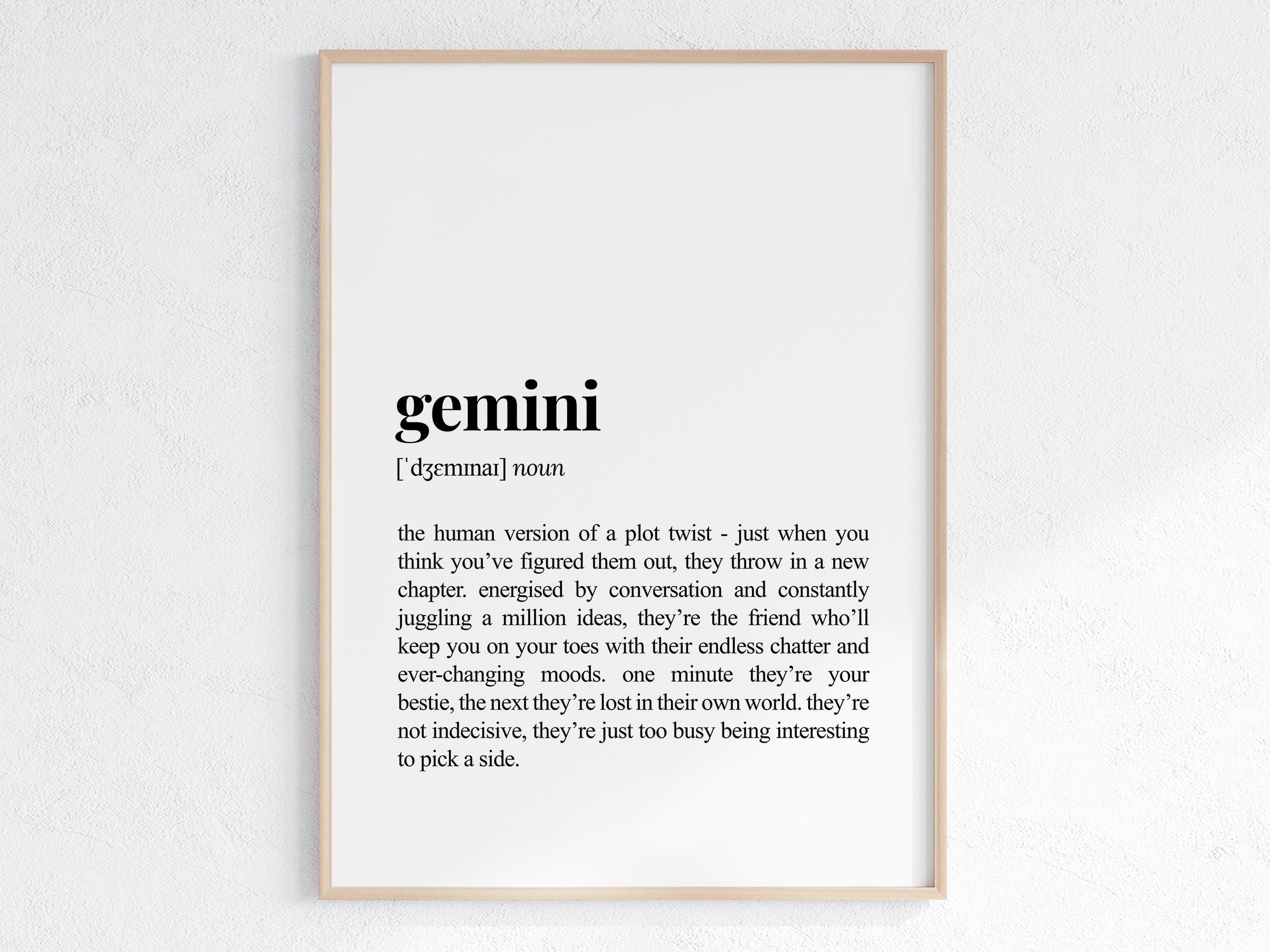 Gemini Zodiac Sign Funny Definition Print, Astrology Wall Art