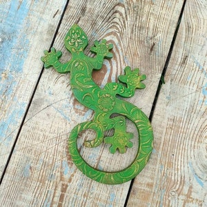 Hölzerner Gecko, hölzerne Eidechse, Wand-Dekor, Wandbehang, Bauernhaus-Art-Gecko, Hauptdekor