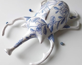 Beetle Figurine,Sculpture Beetle, Home Decor, Interior Insect sculpture, Flower Handmade Beetle, Wall Decor, Wall art