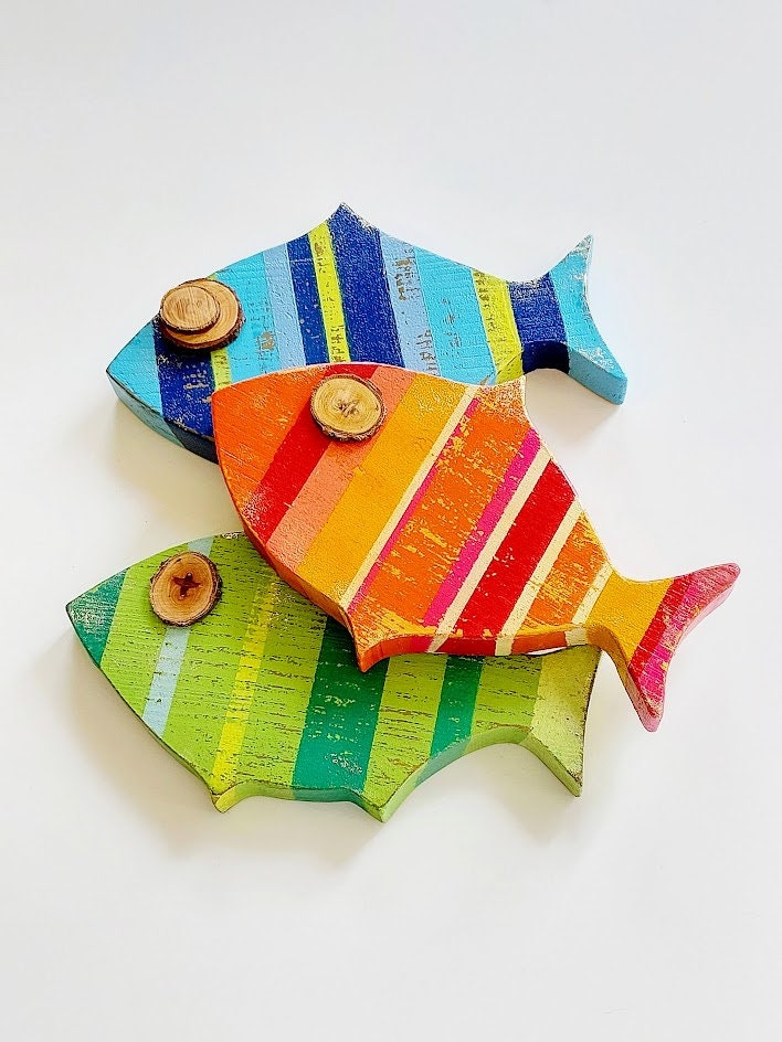 Wooden Fish Wall Decor Fish Decor Painted Fish Decor Fish Art Sea Art