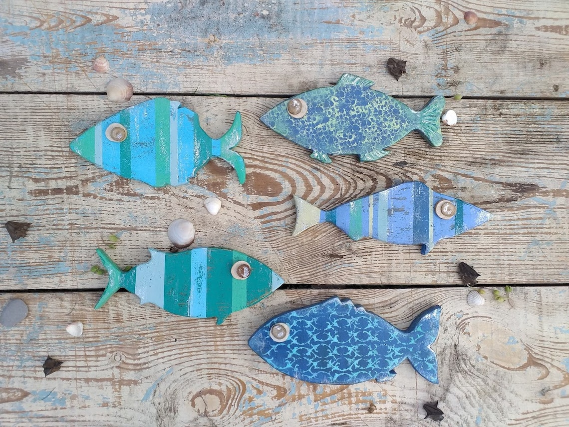 Wooden Fish Wall Decor Fish Decor Painted Fish Decor Fish Art Sea Art