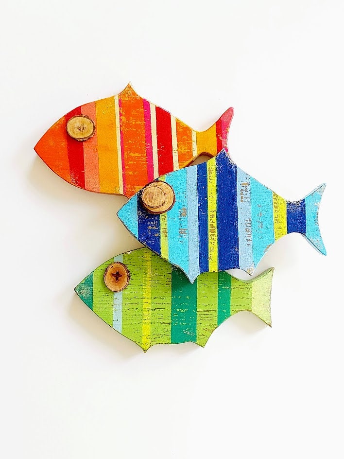 Wooden Fish Wall Decor Fish Decor Painted Fish Decor Fish Art Sea Art