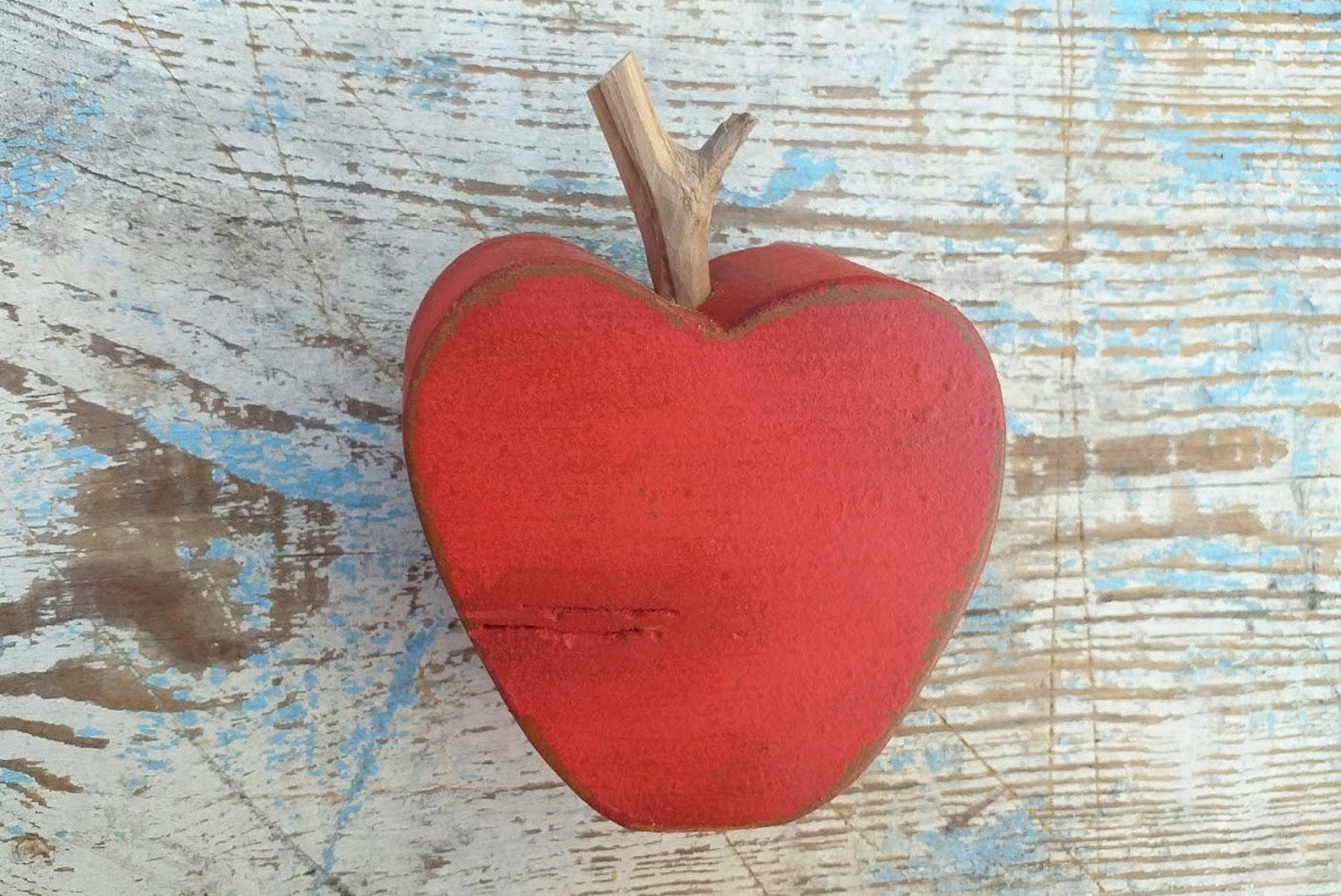 Apple Decor Rustic Red Apple Apple Kitchen Decor Farmhouse Wooden Apple