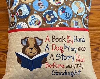 Dog Reading Pocket Pillow