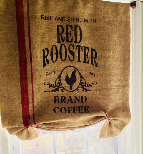 Rustic Rooster Burlap Curtain Valance Etsy
