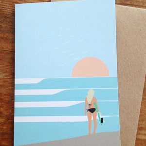Surf Art Greetings Card Sunset Surf