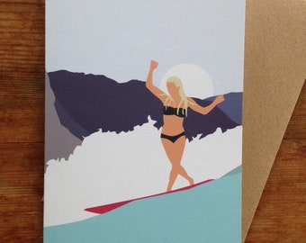 Surf Art Greetings Card Surf Girl