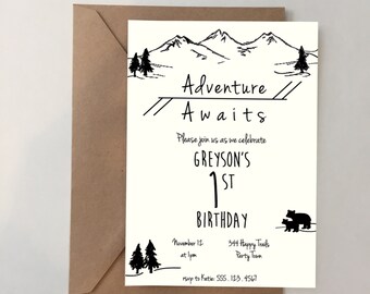 Custom Invitations / Adventure Awaits / Birthday / Nature