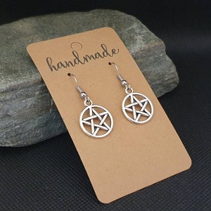 Pentagram earrings, pentacle, goth, wicca, pagan jewellery, gift, surgical steel earrings