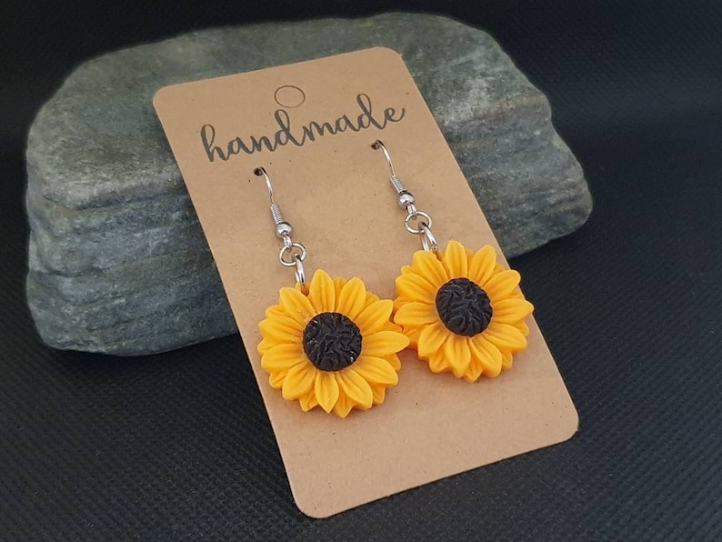 Sunflower earrings, flower earrings, hippy, flower power, surgical steel earrings 