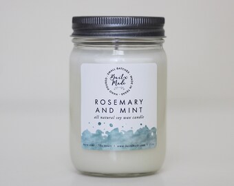 Rosemary and mint candle, spa candle, relaxing candle, fall candles, bath candle, gifts for her, gifts for the bathroom