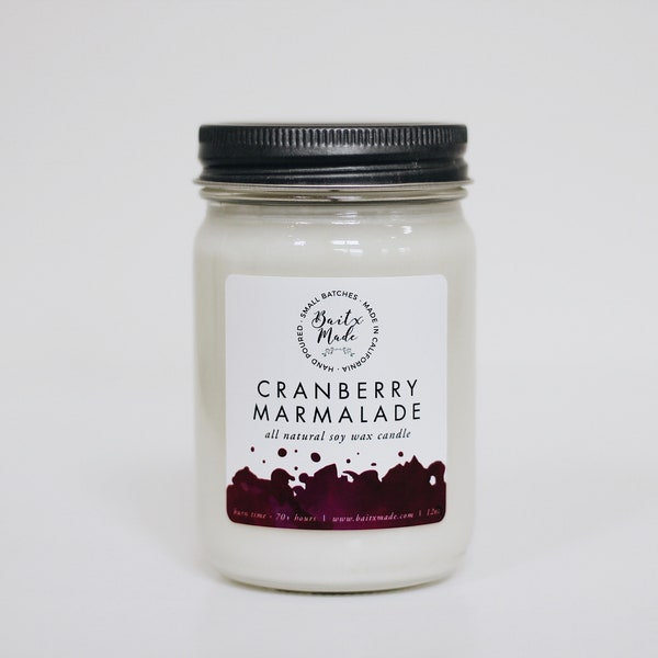 CRANBERRY MARMALADE//Cranberry Candle//Soy Candle//Holiday Candle//Fall CandleAll Natural Soy Candle 12oz