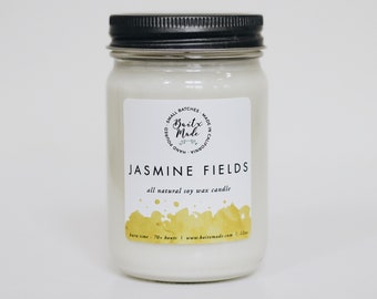 Campos de jazmín, vela única, vela de verano, vela de primavera, velas de primavera, velas para él, vela de soja 12oz