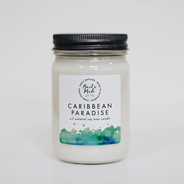 Caribbean Paradise, unique candle, summer candle, spring candle, spring candles, candles for him, soy candle 12oz