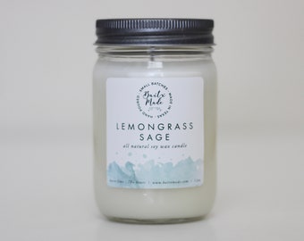 Lemongrass sage, clean candle, fresh candle, spring candle, spa candle, floral candle, beach candle, relaxing candle, natural soy candle