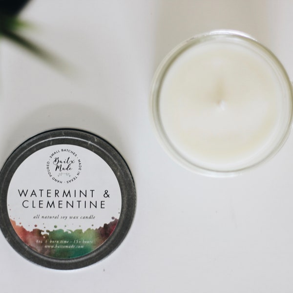 Watermint & Clementine soy candle, spring candle, fruity candle, fresh candle, clementine soy candle, wholesale candles, cozy candles