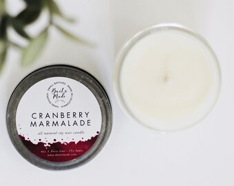 CRANBERRY MARMALADE//Cranberry Candle//Fall Candle//Holiday Candle//All Natural Soy Candle 4oz