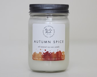 Autumn Spice soy candle, fall candle, autumn candle, cinnamon candle, Thanksgiving candle, holiday candle